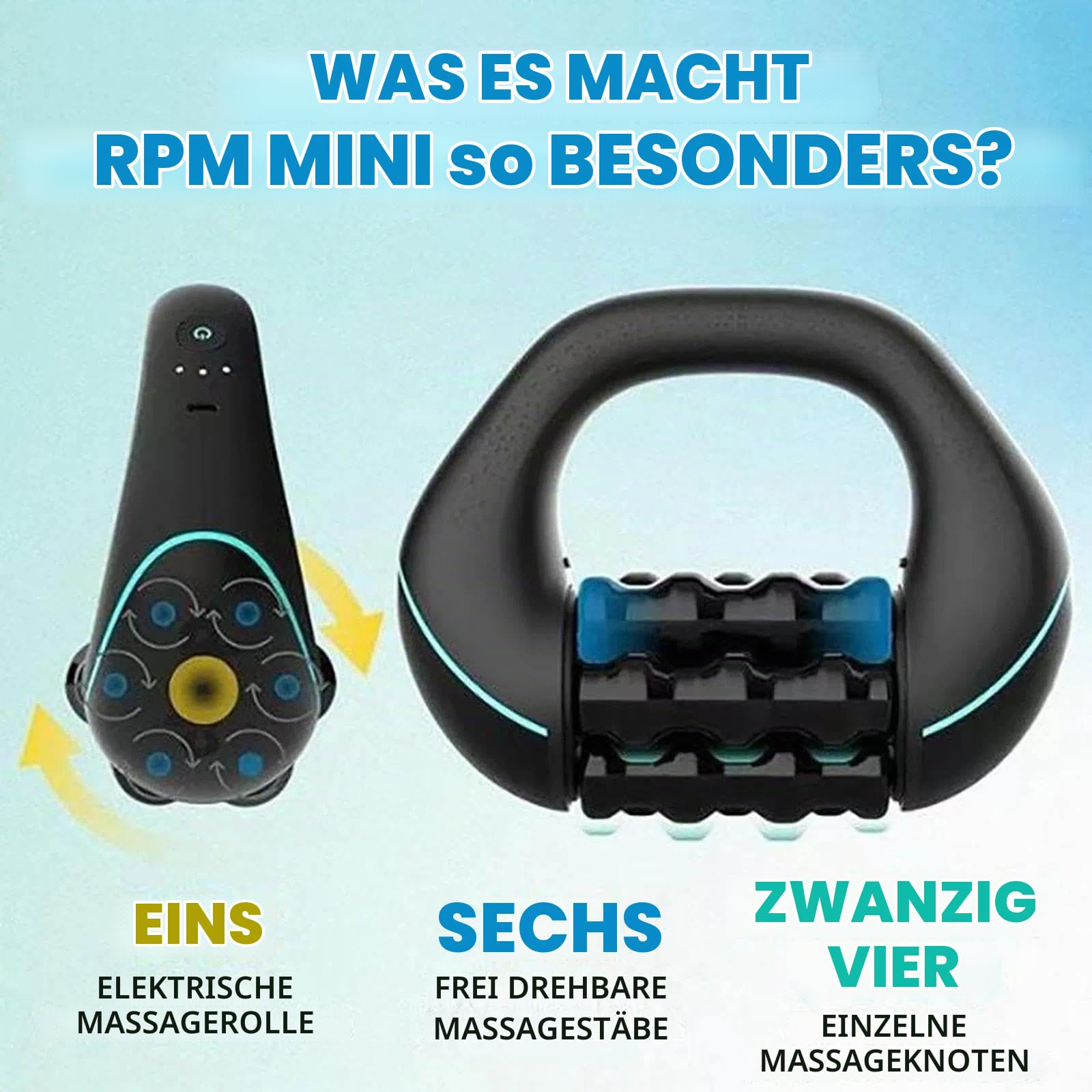 Marvixor Massageroller Elektrisch, Luminis Flow Relief Massage Roller, Luminis Massageroller, 3 Intensitätsstufen & Wiederaufladbar Für Muskelentspannung, Ergonomischer Mehrfachgriff, Geschenkauswahl