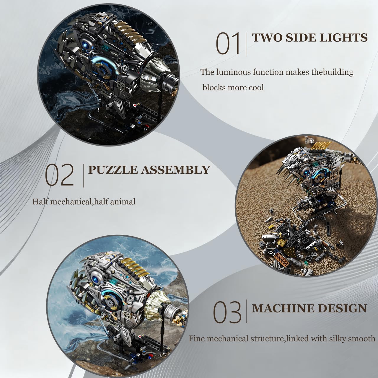 Mechanical Piranha Building Blocks Set with Mechanical Movable & Light Effects，Compatible with Lego Animal,Authentically Detailed Build and Display Model for Home or Office Décor(1085PCS)