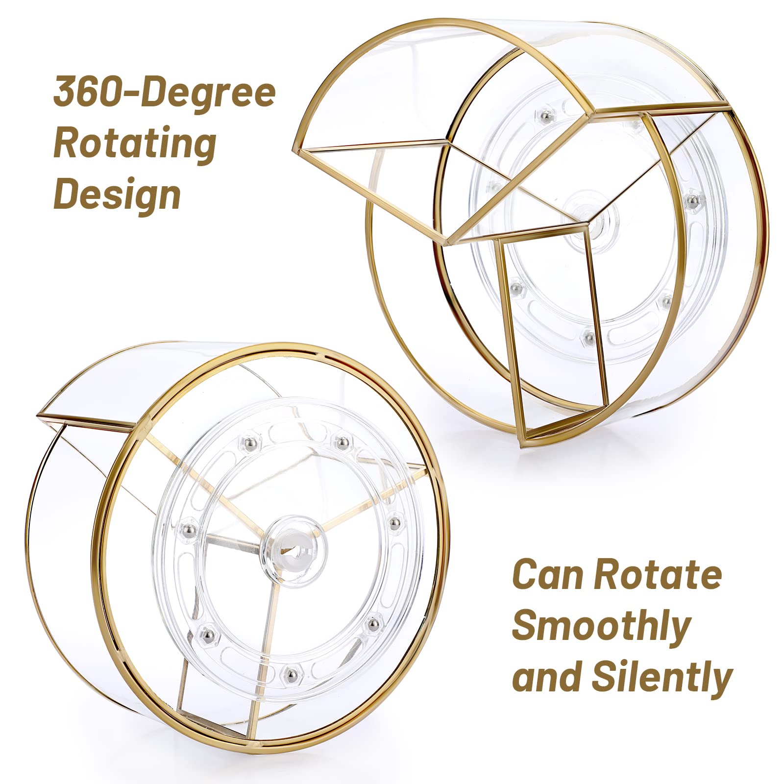 Hipiwe Rotating Glass Makeup Organizer with Gold Metal Frame