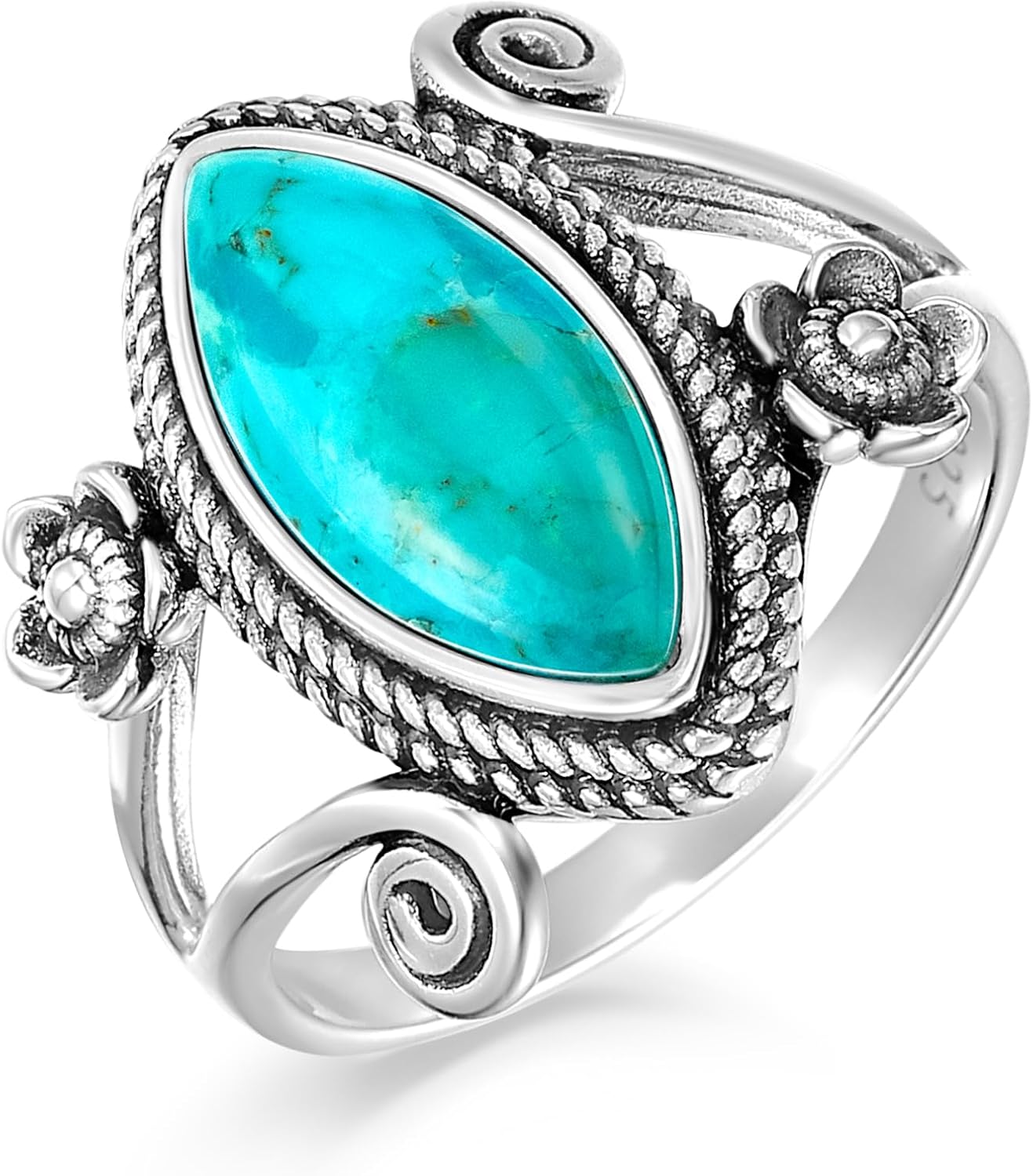 Turquoise Rings for Women 925 Sterling Silver Stacking Ring Vintage Boho Turquoise Statement Rings for Women Birthday Jewelry Gift Size 5-9