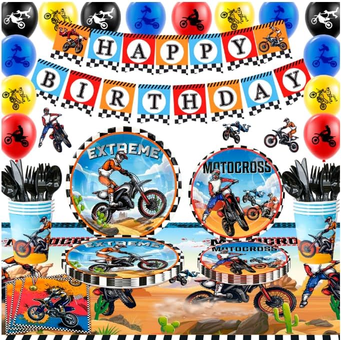 Frerand 40pcs Dirt Bike Party Supplies Include 20 Plates