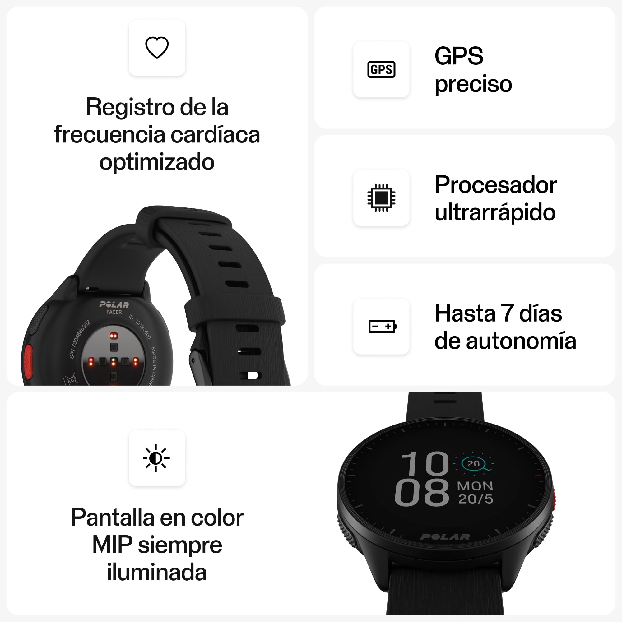 Polar Pacer Reloj de Running con GPS Pulsómetro Ligero