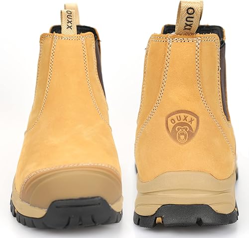 Miniatura 3 de OUXX Botas de trabajo para hombres, zapatos de seguridad de cuero de goma con punta de acero, antideslizantes, impermeables, a prueba de pinchazos