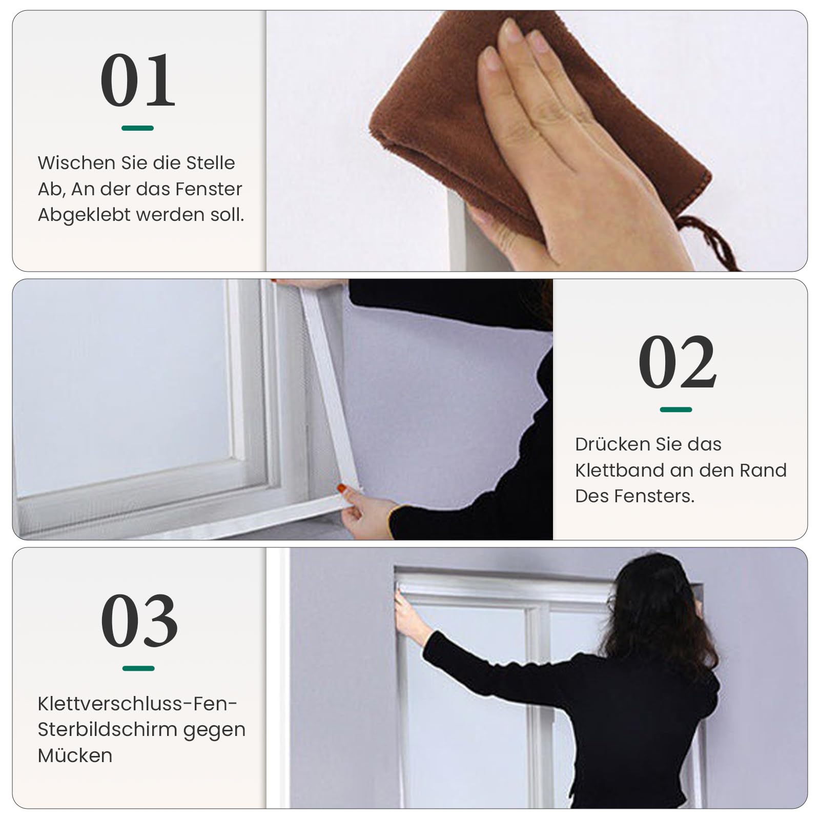 6 zanzariere per finestre, zanzariera, ritagliabile, 130 x 150 cm, zanzariera per finestra, autoadesiva, protezione dagli insetti, finestra con 6 rotoli di nastro adesivo (nero)