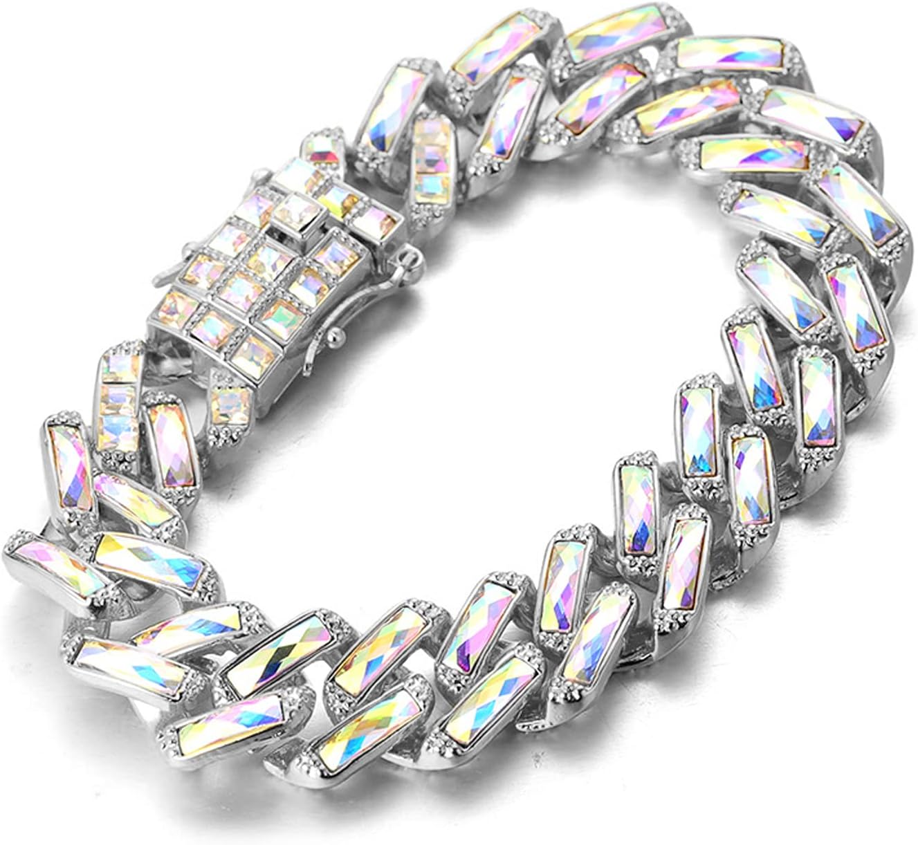 Halukakah Diamond Cuban Link Chain for Men,15MM 18k Real Gold/Platinum Plated Gold Chain Bracelet/Necklace,Prong Set Shell White/Laser Color Lab Diamonds Zircon,with Free Giftbox - Image 3