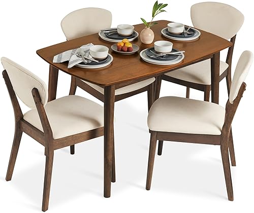 Miniatura 9 de Best Choice Products Juego de comedor de 5 piezas, mesa y juego de sillas compacto moderno de mediados de siglo para el hogar, apartamento con 4