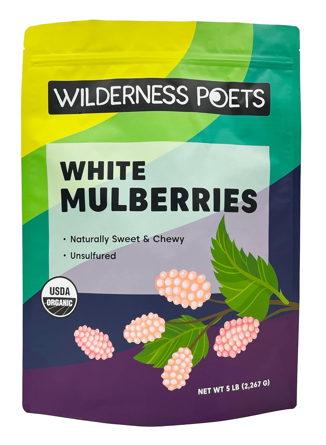 Wilderness Poets White Mulberries - Organic & Raw - Bulk Dried Mulberries - (80 Ounce - 5 Pound)