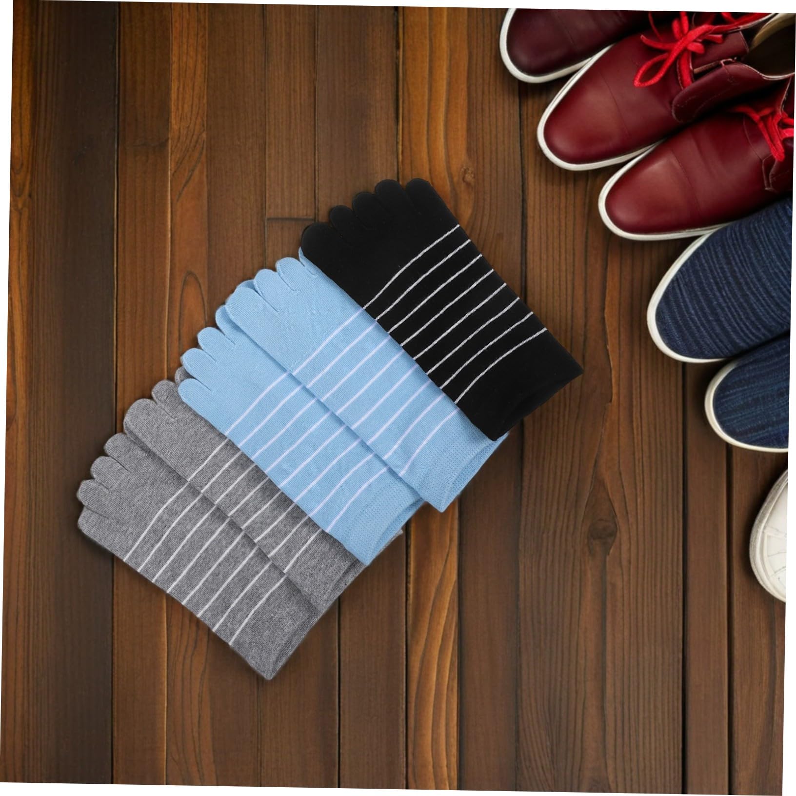 LIFKOME Damen Zehensocken mit Streifenmuster, 5 Paar Baumwolle