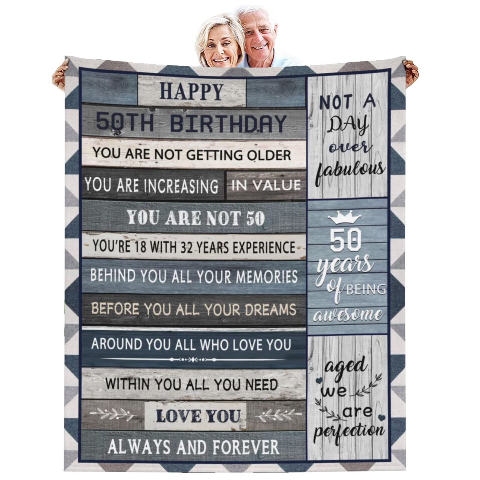 50th Birthday Gifts for Women Men, 50th Birthday Throw Blankets 50x60 Inch 50th Birthday Gifts Ideal for Her Him, 1975 Bed Blanket Gift for Parents Husband Wife