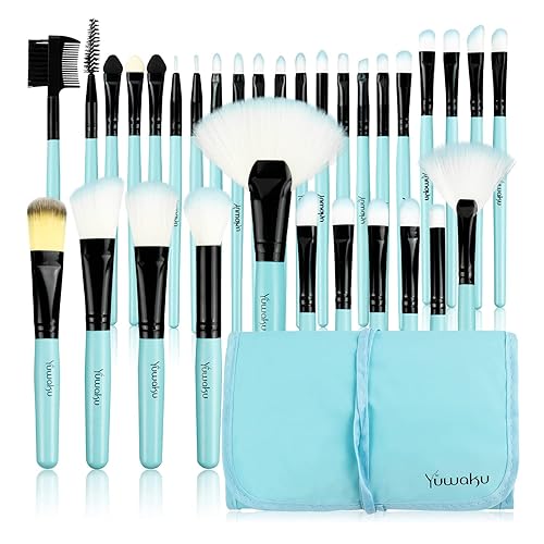 Daxstar Yuwaku - 32brochas de maquillaje, juego de brochas de maquillaje, base sintética en polvo, correctores, sombras de ojos, rubor, brocha