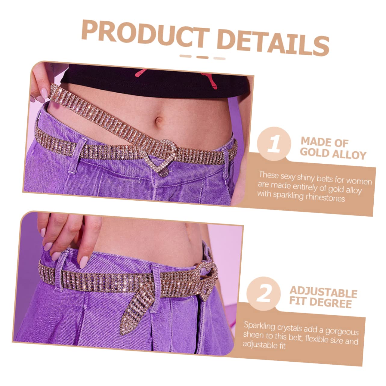 Ipetboom Cinturón Rhinestone para Mujeres Cinturón para Jeans Cómodo