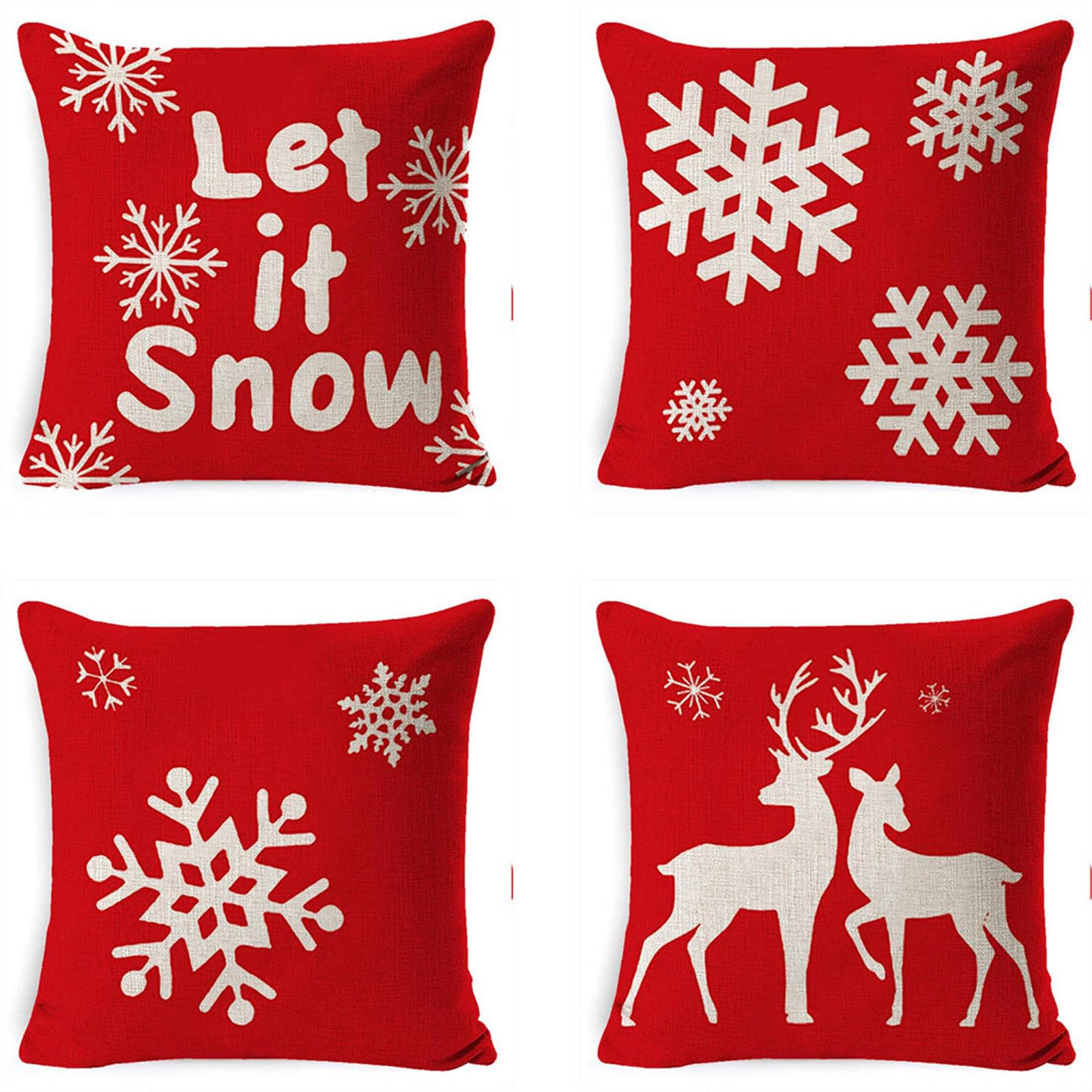 Housses de coussin 65x65 cm en lin lot de 4 motifs flocons
