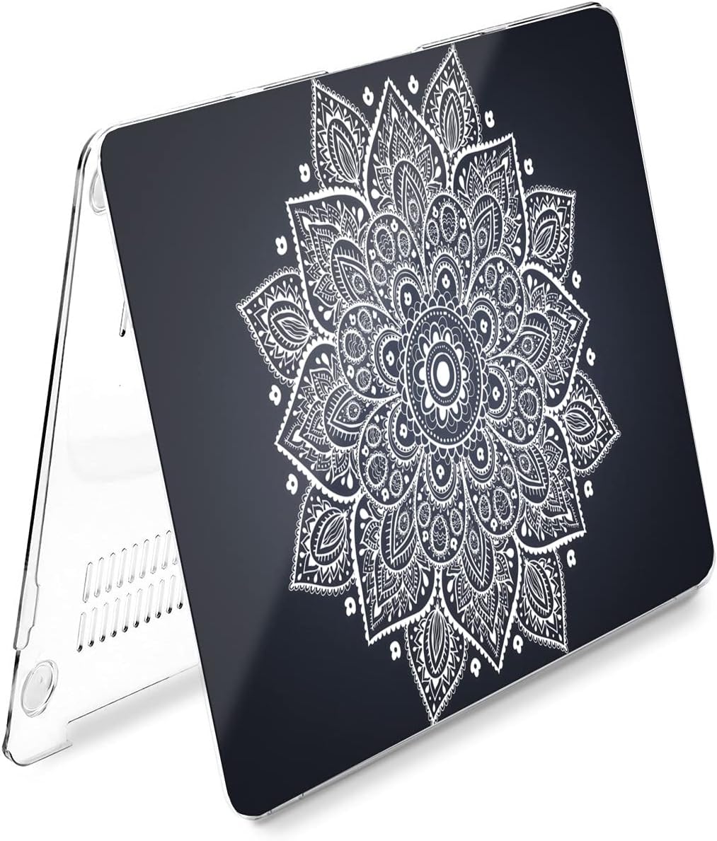 Hard Case Compatible for MacBook Pro 16 14 M3 M2 2023 M1 Pro 13 2022 Air 13 2021 Retina 2020 Mac 11 12 Indian Print Aesthetic Dark Protective Mandala Cover Flowers Blue Design Boho Laptop