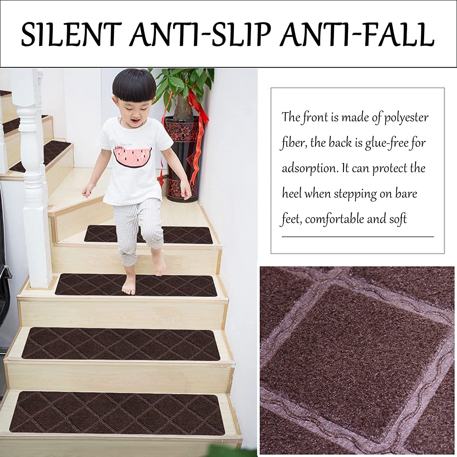 MyrRhe Tapis de sécurité Autocollants antidérapants pour escaliers – Tapis antidérapant Durable et Facile à Installer, Beige, Lot de 15