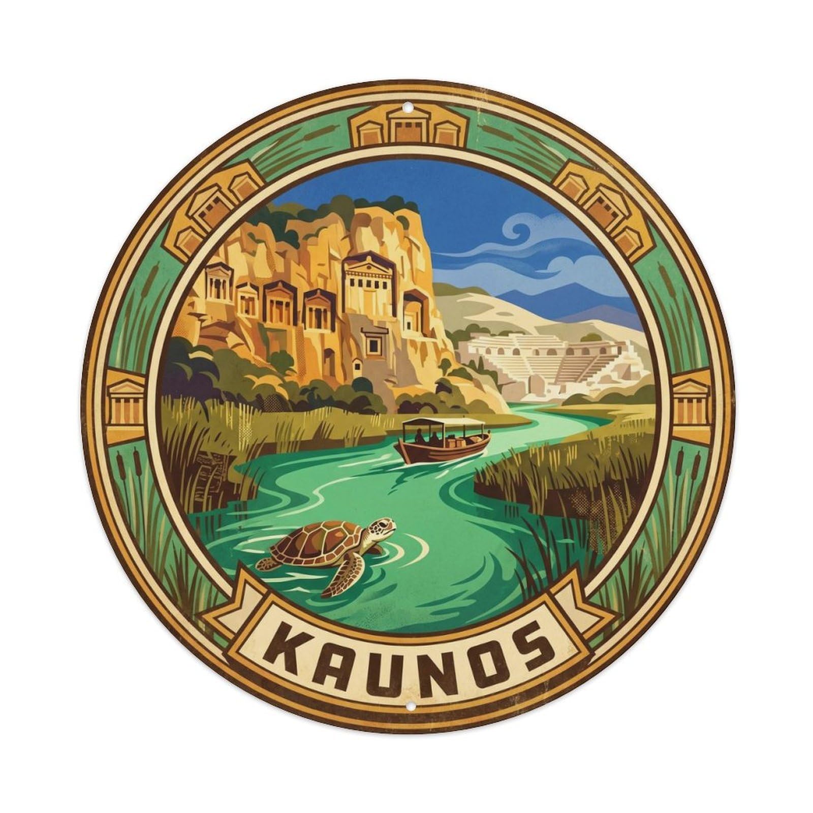 Kaunos Ruins Mugla Ancient Aegean Travel Metal Tin Sign