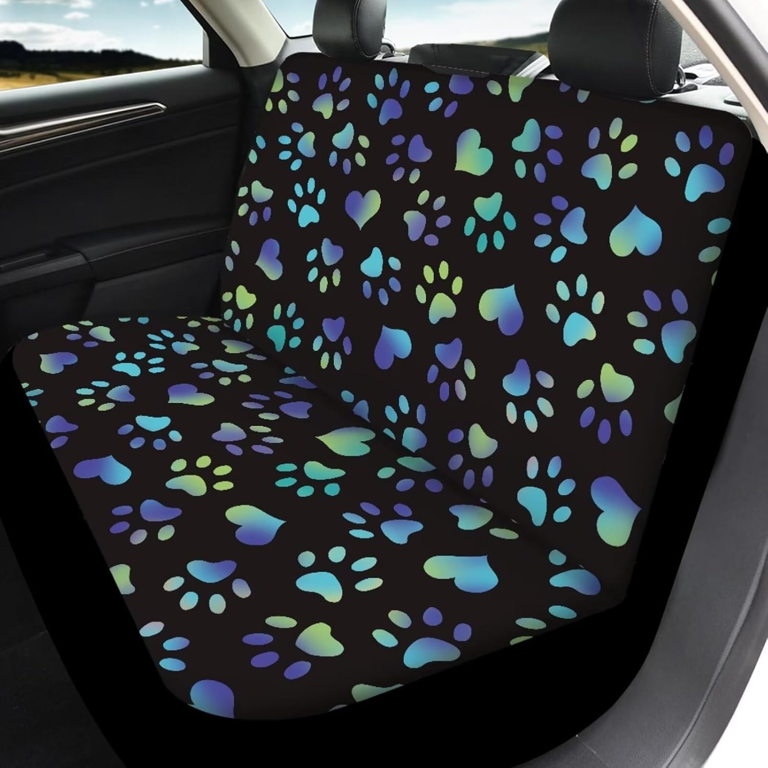 Howilath Blue Dog Paw Gradient Printed Car Seat Covers Full Set for Vehicle Interior Protector Womens Auto Accessories Rear Bench Cover