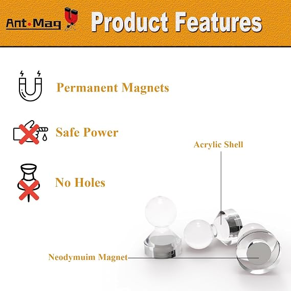 Ant Mag Magnetic Push Pins Strong,10 Pack Push Pin Magnets Assorted