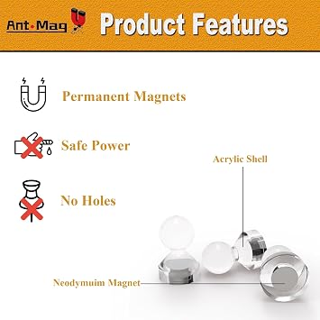 Ant Mag Magnetic Push Pins Strong,10 Pack Push Pin Magnets Assorted
