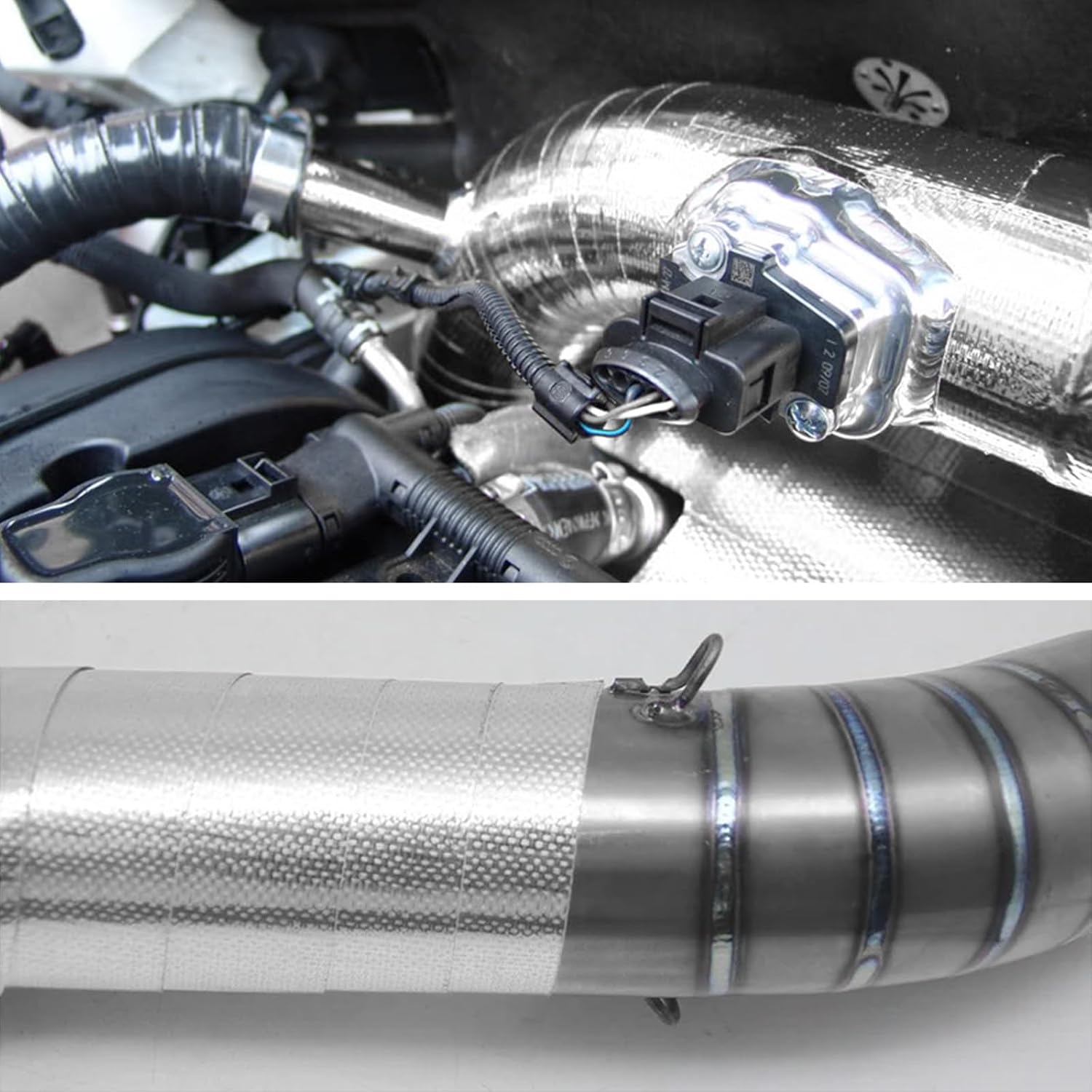 Heat Shield Reflective Tape, 2"×16.4 FT Adhesive Backed Heat Barrier Wrap Roll with Zip Ties, High-Temperature Insulation Tape Roll Compatible with Car Intake Pipe Engine Bay (Silver)