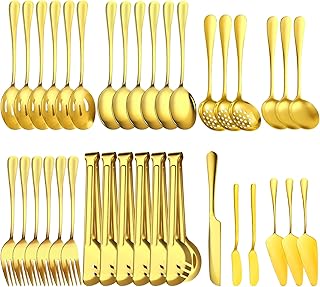 36-Piece Gold Serving Utensils Set, Stainless Steel Buffet Serving Spoon...
