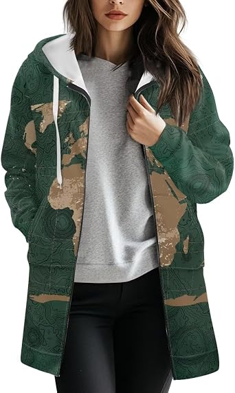 Hooded Cardigan for Women Plus Size Mid Hoodie Jacket with Drawstring Pockets Fall Fashion Sweatshirts Coat S-3XL