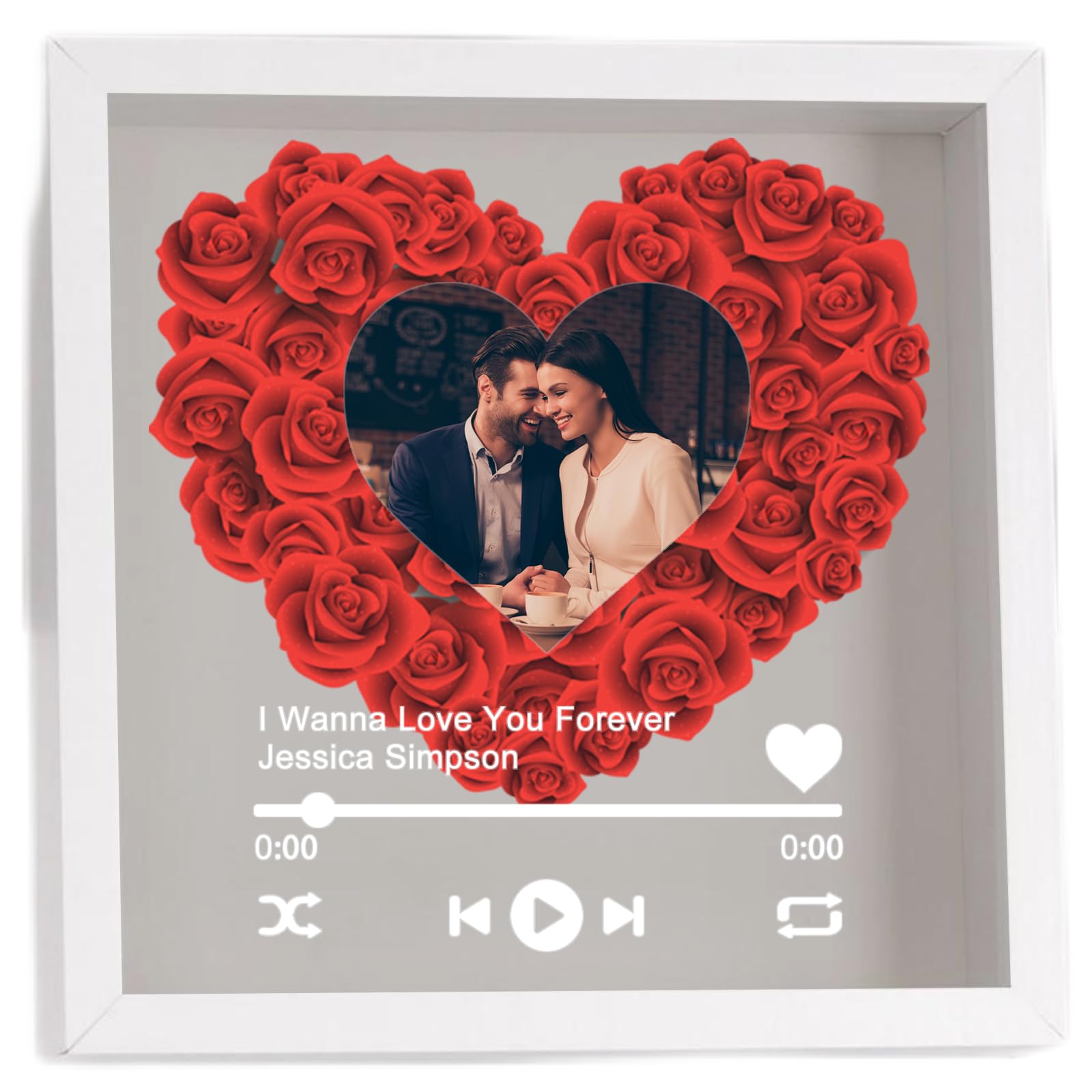 Custom Rose Flower Shadow Box With Photo & Text Personalized Heart Flower Shadow Box Picture Frame Personalized Valentine'S Day Birthday Wedding Gifts For Him Or Her (Style B)