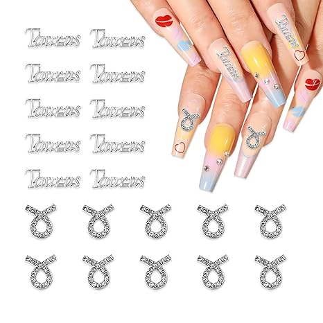 JERCLITY 20pcs Silver Alloy Taurus Zodiac Nail Charms (Taurus Dates: April 20 to May 20), JSP400