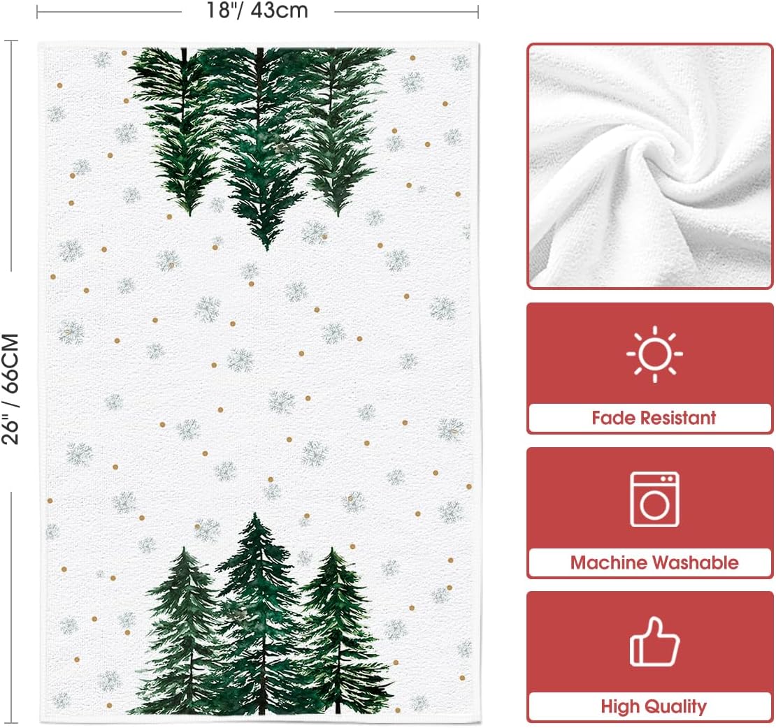 Artoid Mode Green Xmas Tree Ornament Christmas Kitchen Towels Dish Towels, 18x26 Inch Farmhouse Holiday Snowflake Winter Decoration Cleaning Set of 4 - Image 6