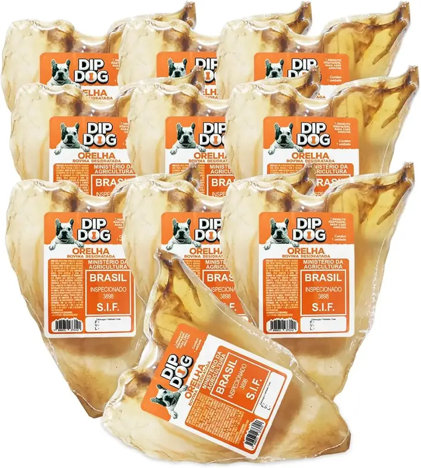 Kit 10 Mordedor Pet Para Cães Orelha Bovina Natural Dip Dog