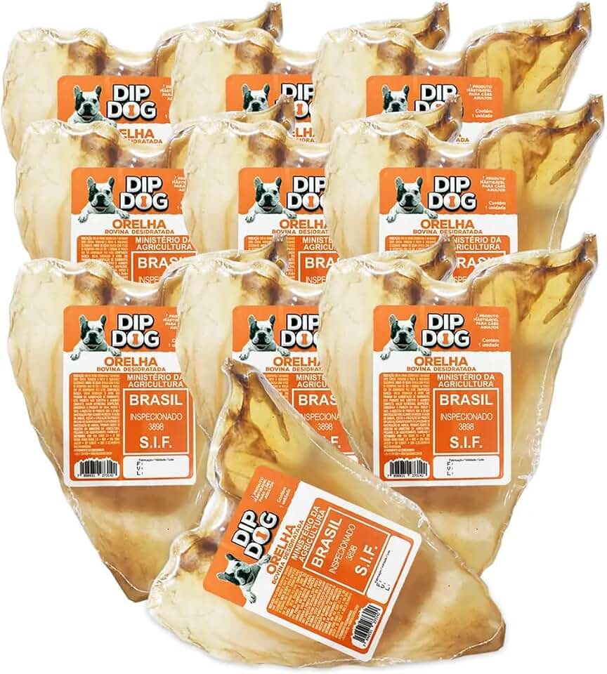 Kit 10 Mordedor Pet Para Cães Orelha Bovina Natural Dip Dog