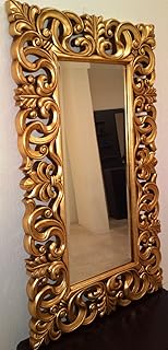 Wall Hanging Wooden Mirror Frame for Home, Antique Mirror Frame, Handmade and Hand Carved Frame, Antique Silver Without Mirror (Golden Antique 48x24)