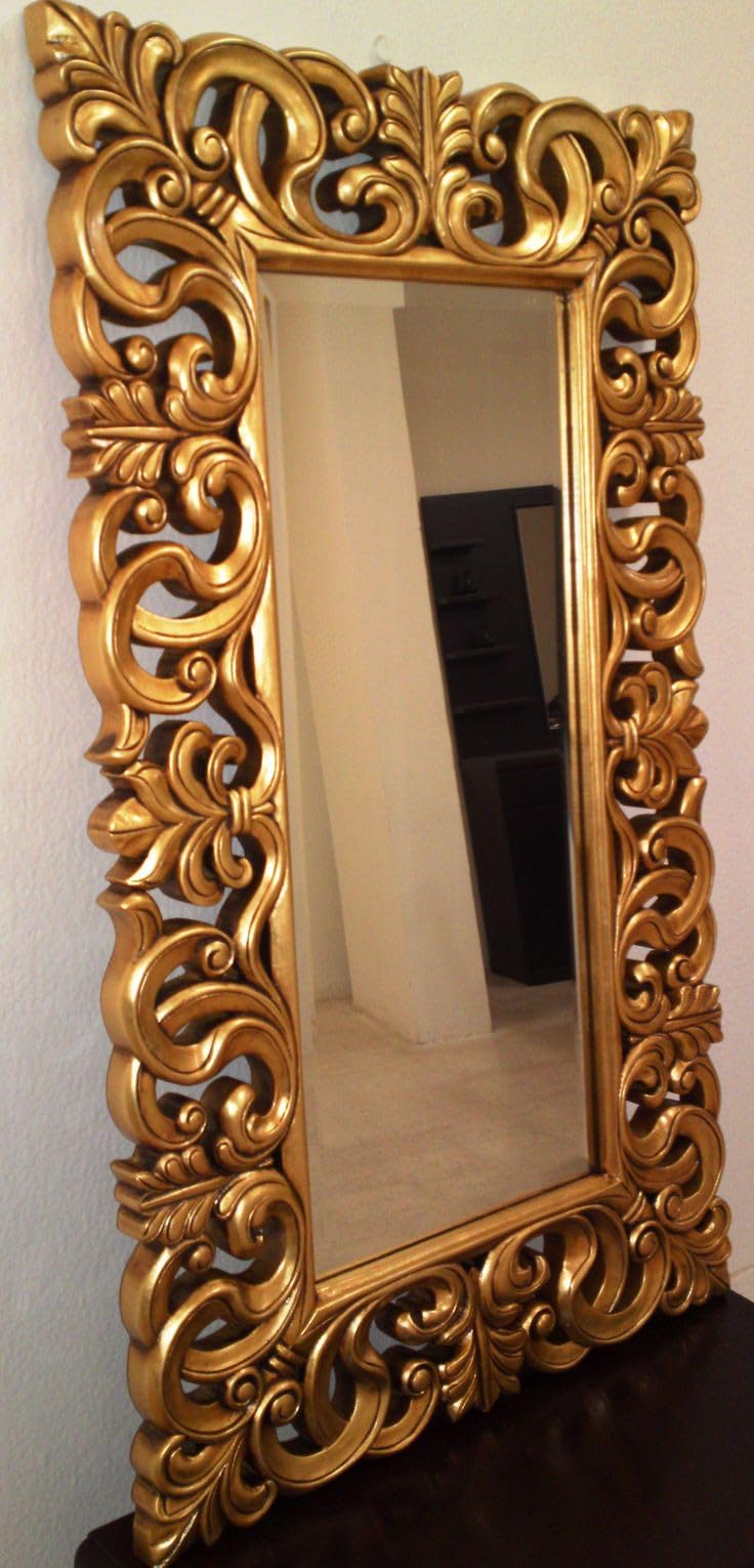 Wall Hanging Wooden Mirror Frame for Home, Antique Mirror Frame, Handmade and Hand Carved Frame, Antique Silver Without Mirror (Golden Antique 48x24)-image-48