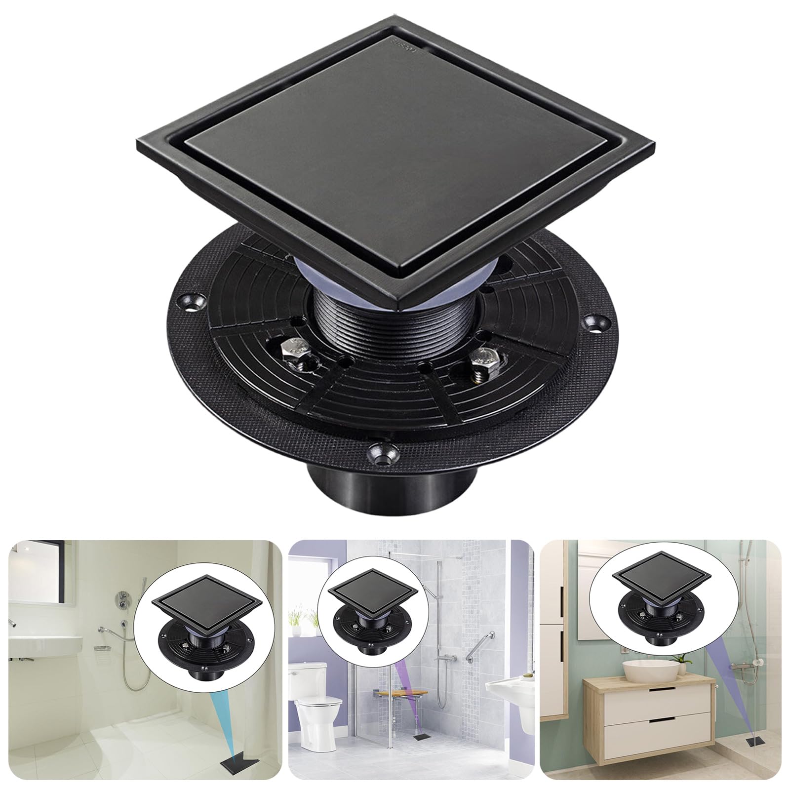 Duschablauf, 4-Zoll Quadrat Duschablauf, geruchsdicht, hohe Tragfähigkeit für verbesserte Filtration, quadratischer Boden