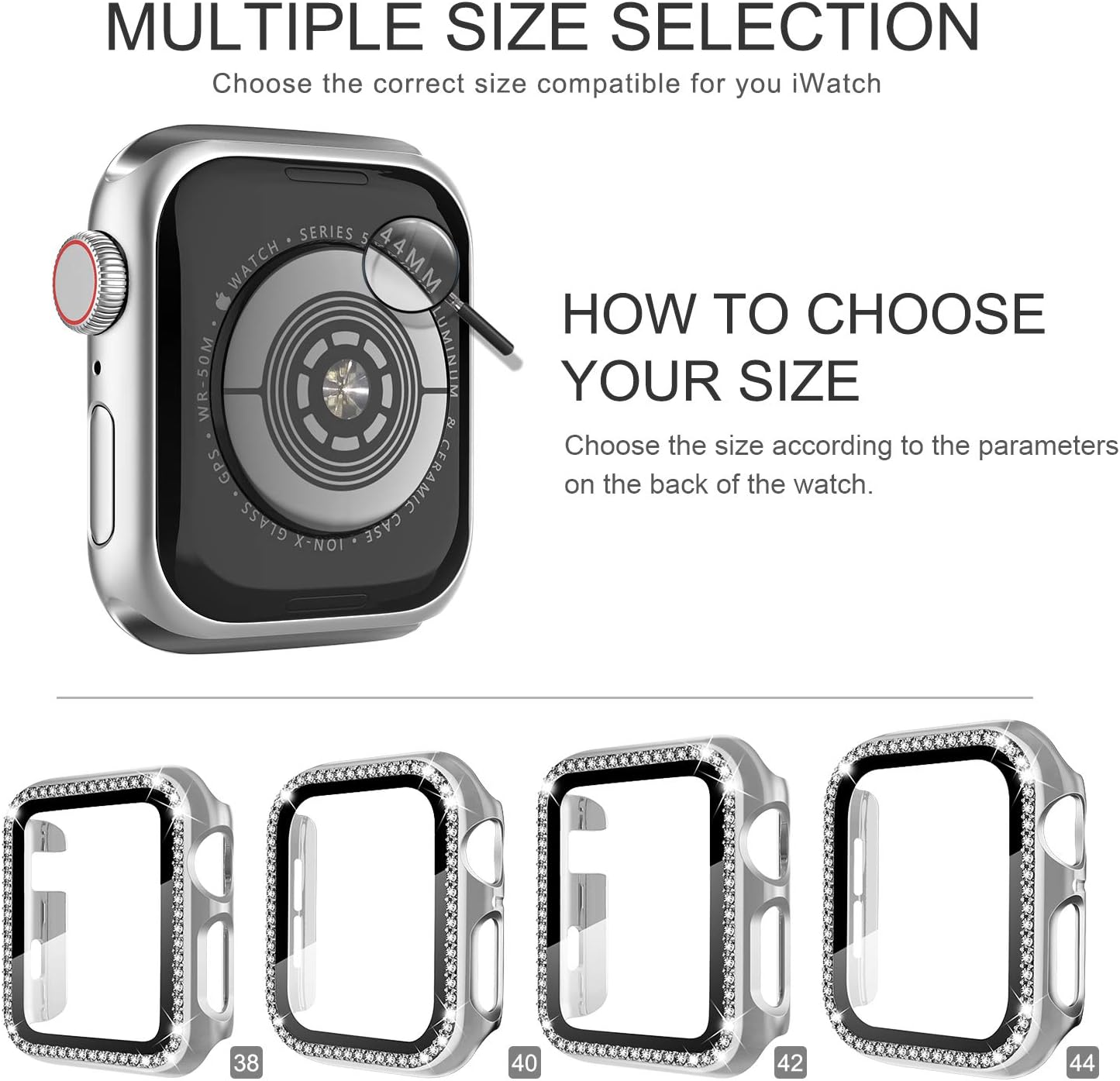 adepoy 3 Pack Case for Apple Watch 40mm Series SE 6/5/4 with Screen Protector, Bling Diamond Protective Case Full Coverage Scratch-Resist Bumper Cover for iWatch Women Girl