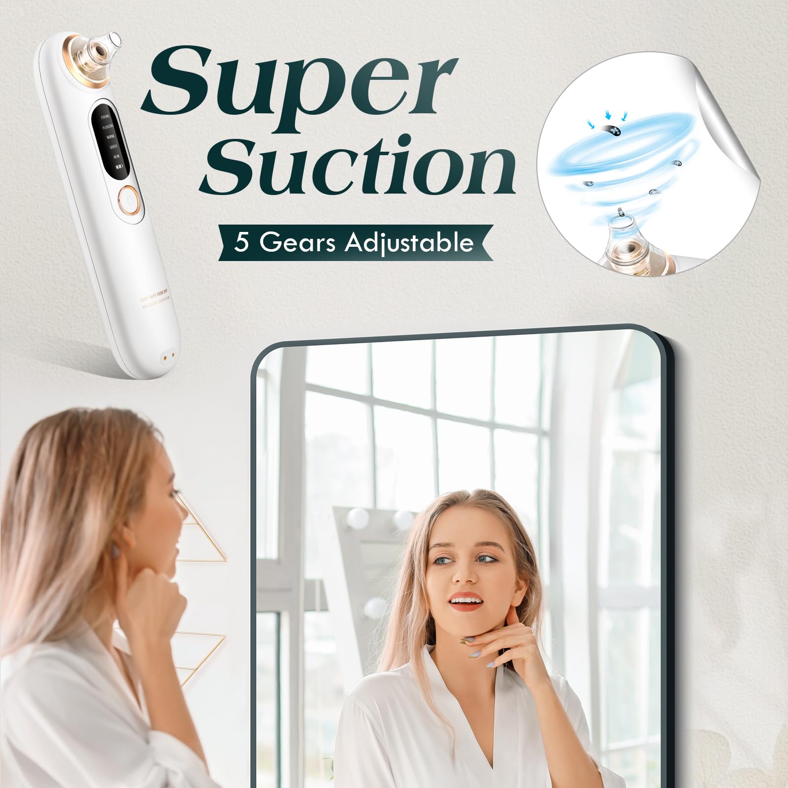 Aspiratore Punti Neri Elettrico Professionale, Pulitore per Pori con 5 Livelli di Aspirazione e 4 Testine, Aspirapolvere Viso per Rimozione di Comedoni, Brufoli e Grasso, per Tutti i Tipi di Pelle