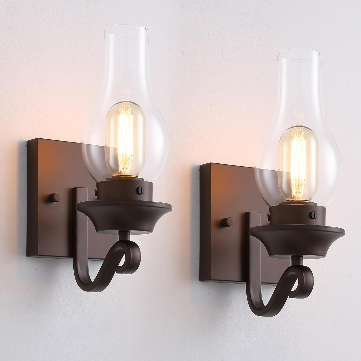 Oil Rubbed Bronze Wall Sconces Set of Two, Vintage Farmhouse Wall Sconce with Clear Glass, Bathroom Wall Sconces Lighting Fixture for Bedroom Living Room.