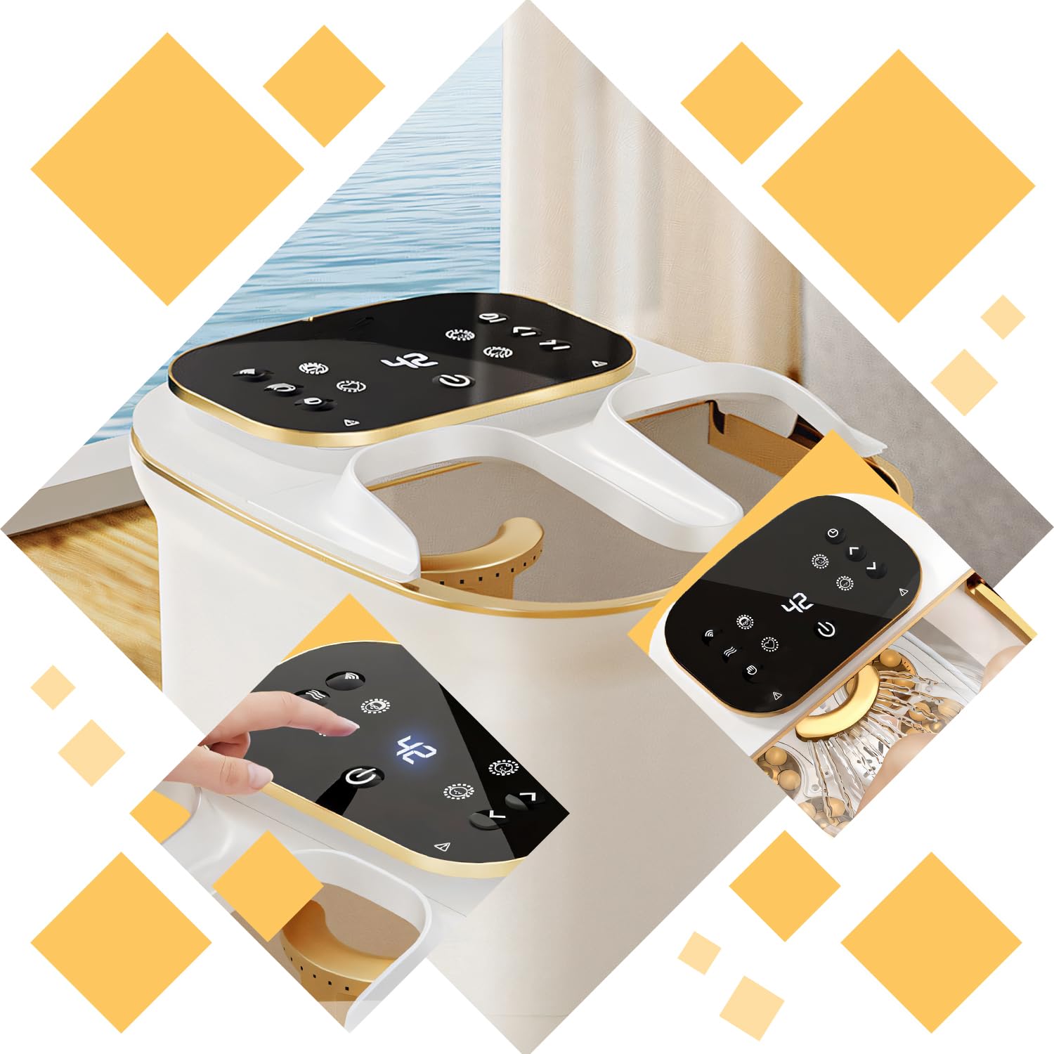 Retoo Fussbad mit Massagefunktion Fußsprudelbad Fußbadewanne Fußmassagegerät Heizfunktion Elektrisch Massagegerät Infrarot Fußmassage Wohltuendes Fußpflege LCD Bildschirmsteuerung 4 Programme