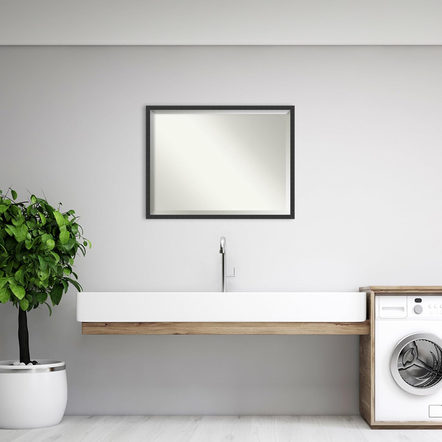 Amanti Art Black Bathroom Mirror for Over Sink, 32x42 Mezzanotte Black Rectangle Vanity Mirror, X-Large Modern Wood Frame, Hangs Horizonally and Vertically, Bathroom Wall Decor, Beveled Edge