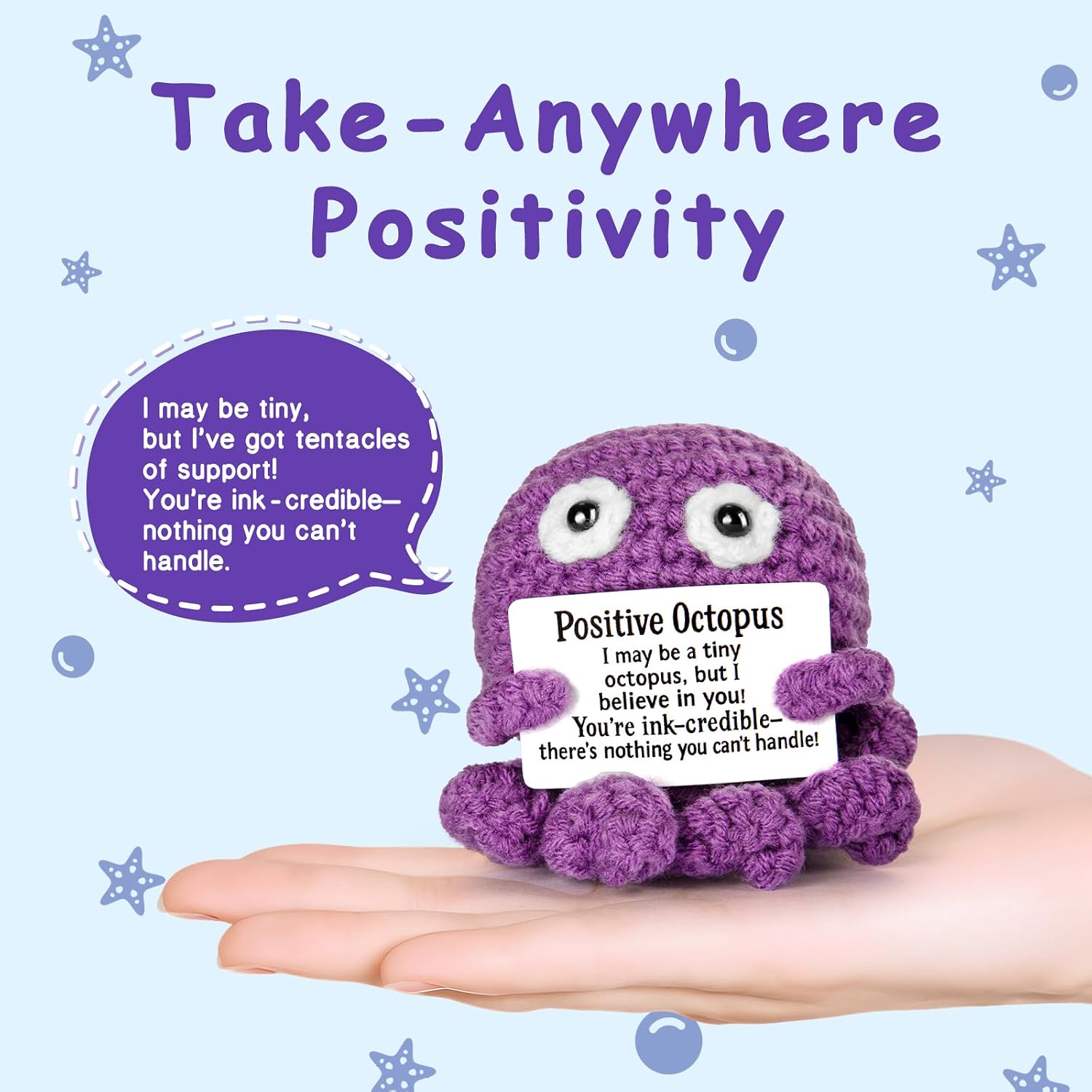 Positive Crochet Animal Octopus – Cute Handmade Emotional Support Gift, Valentine’s & Galentine’s Day Encouragement Decor for Women Men, Birthday Present for Girlfriend Boyfriend Friends Coworkers image 2
