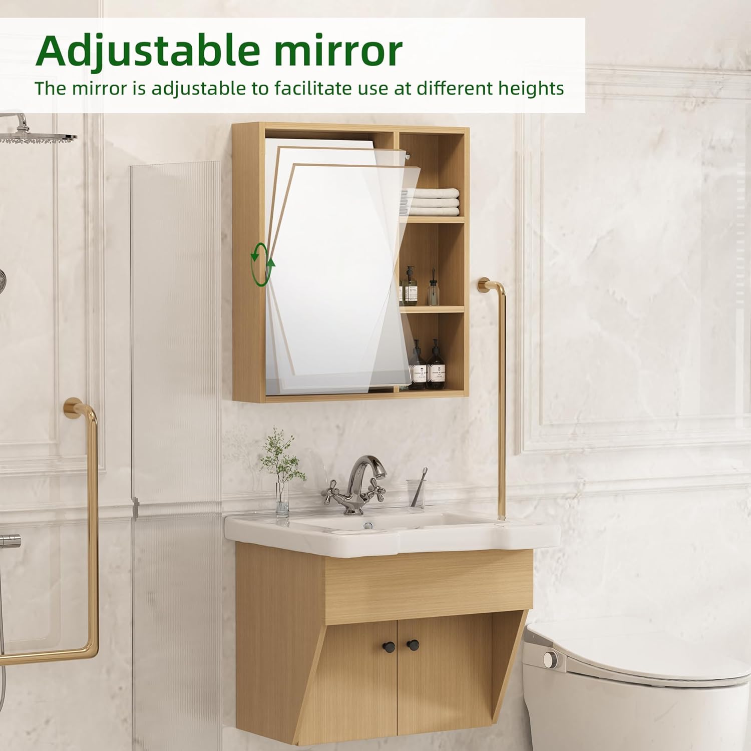 Findepot 24" Floating Vanity ADA Compliant Modern Wall-Mount Small Bathroom Vanity with Ceramics Sink Modern Hand & Mirror Cabinet Combo with Two Doors for Elderly, Seniors, Handicap & Disabled