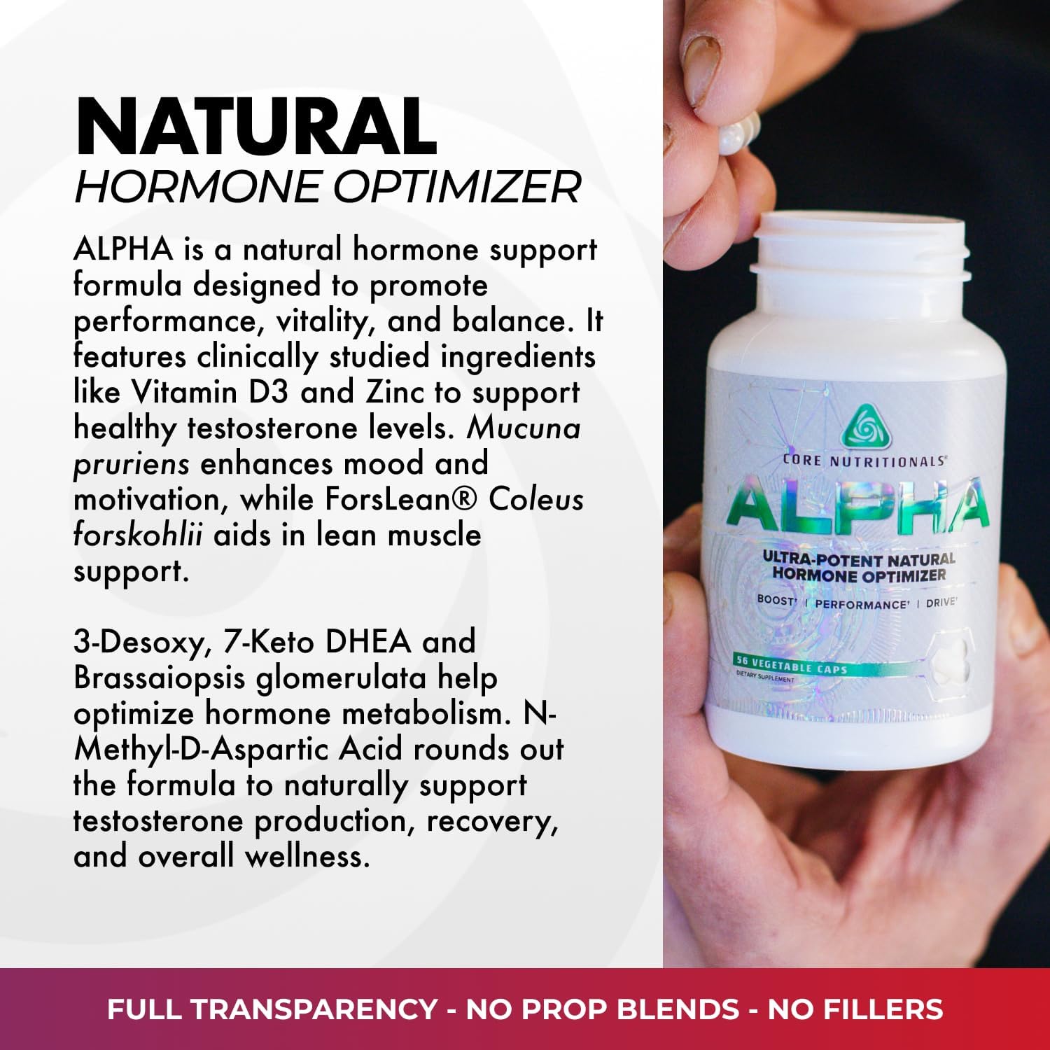 Core Nutritionals Alpha Natural Hormone Optimizer | Ultra Potent | Support Healthy Testosterone & Estrogen Levels | Weight Management | 56 Vegetable Capsules