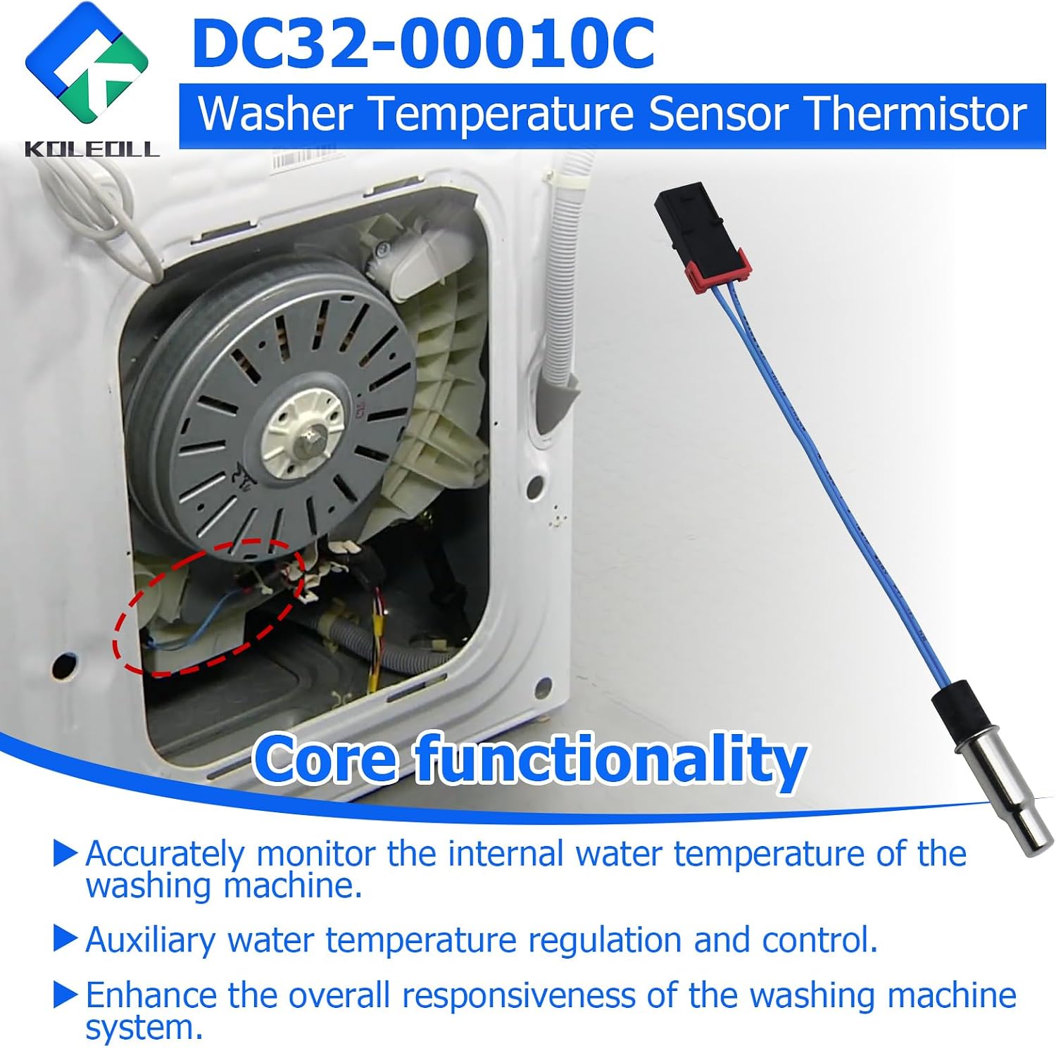 OEM DC32-00010C Washer Temperature Sensor Thermistor Fits for Samsung Kenmore Washer Replaces 2068433 AP4578647 PS4204988 EAP4204988