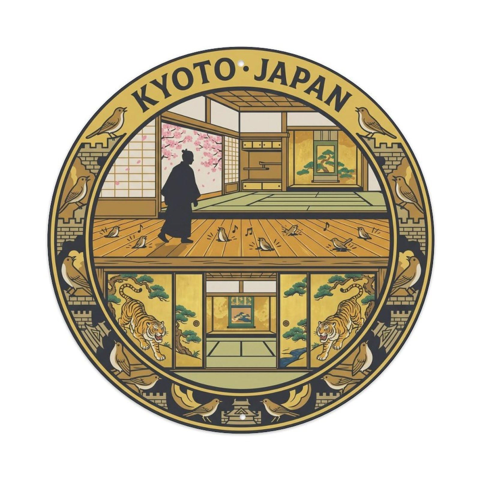 Kyoto Nijo Castle Nightingale Floor Spring Japanese Metal Tin Sign