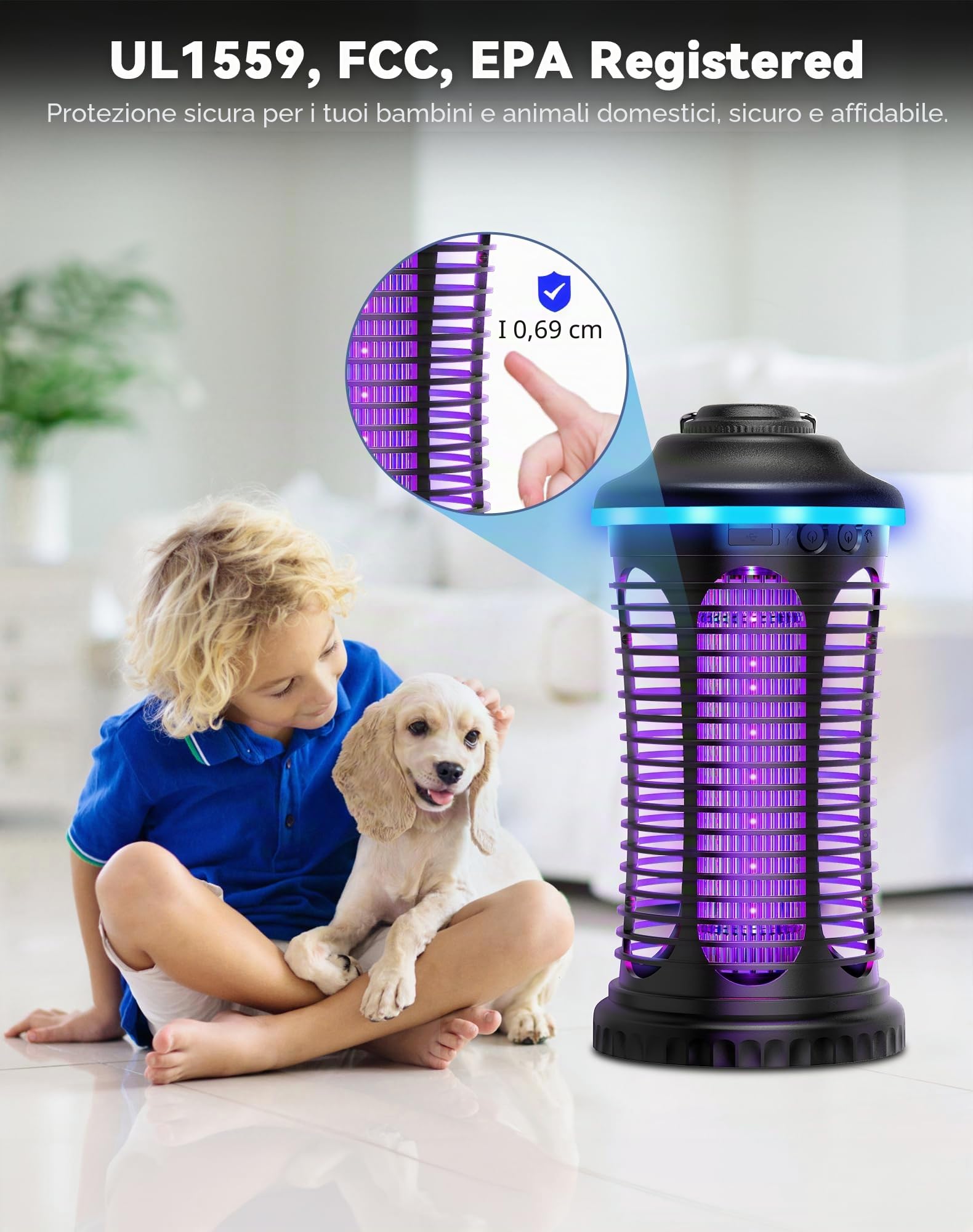 Lampada Antizanzare Elettrica, 4000mAh Zanzariera Elettrica, Trappola per Mosche per Insetti Ricaricabile USB Portatile per Casa, Cucina, Giardino, Campeggio