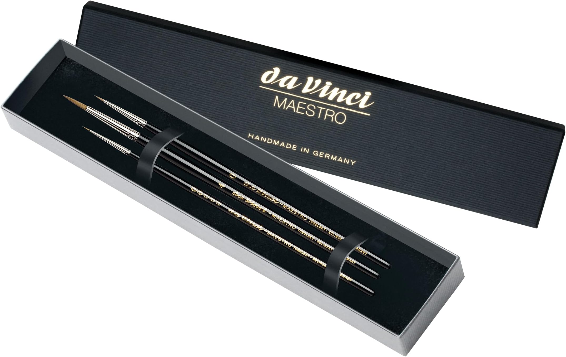 Brushes Watercolor Maestro Kolinsky Red Sable Brush Set 5500-3 Brush Set - Series 10 Sharp Round in Sizes 5/0, 0 & 4 in an Elegant Black Gift Box.