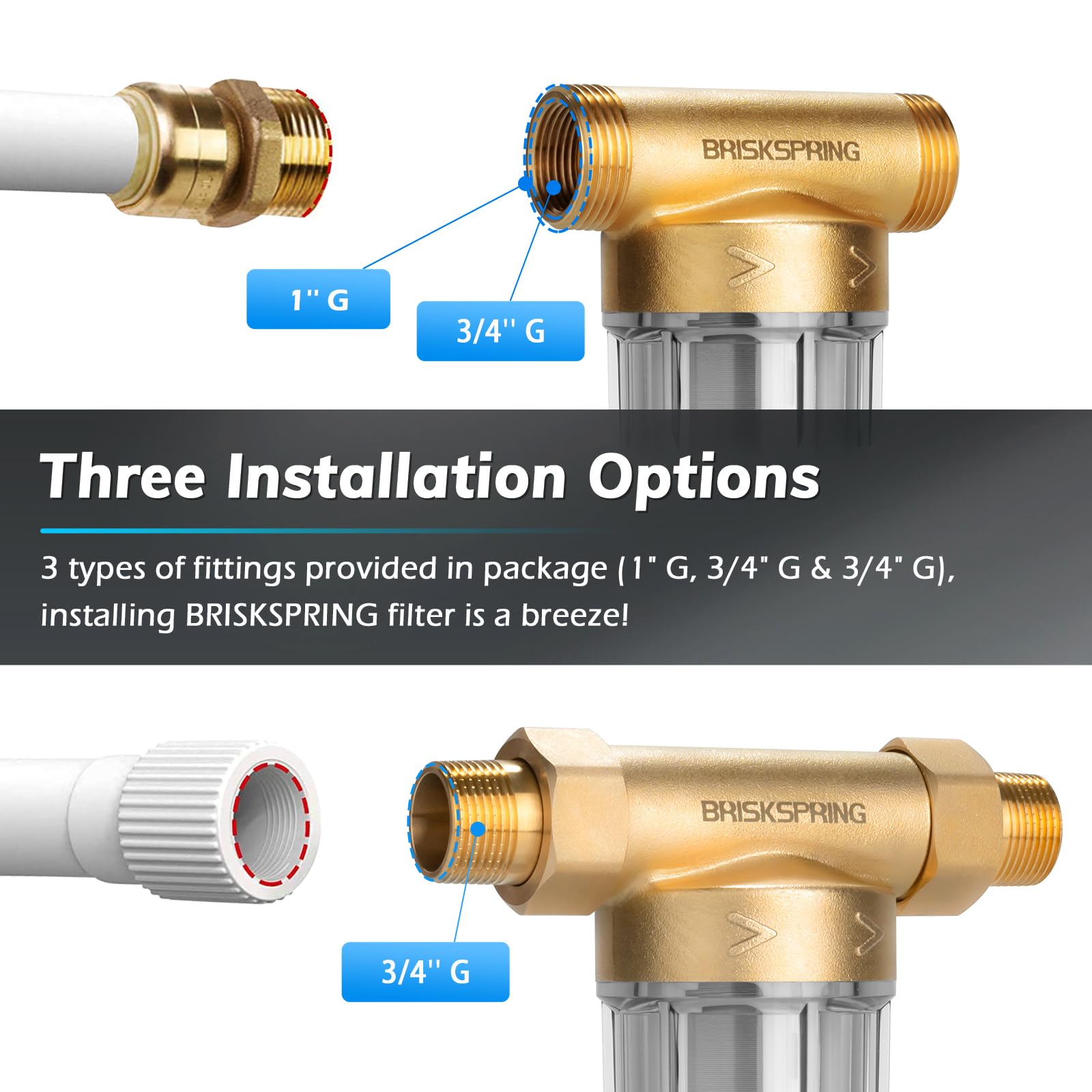 Wasser Vorfilter Sedimentfilter mit Schaber, Spin Down Sedimentfilter für Brunnenwasser, 40 Mikron, G 1" - G3/4" adapter
