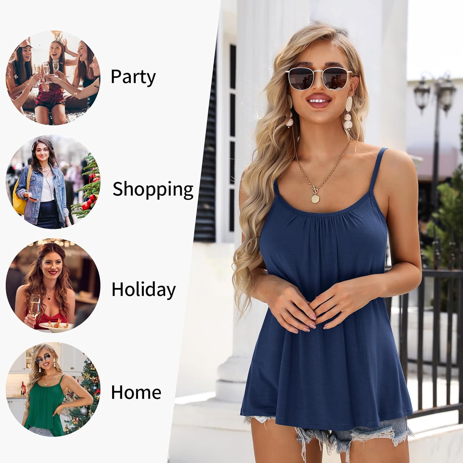 V FOR CITY Women Built-in Bra Camisole Adjustable Strap Tank Top Summer Loose Fit Cami Shirts S-3XL - Image 7