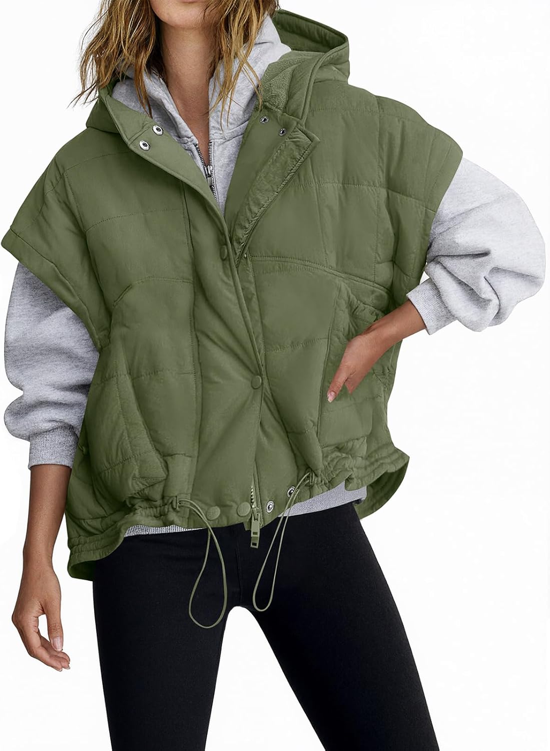 Tankaneo Womens Oversized Hooded Quilted Puffer Vest Cap Sleeve Warm Trendy Jackets Padded Outerwear Coat