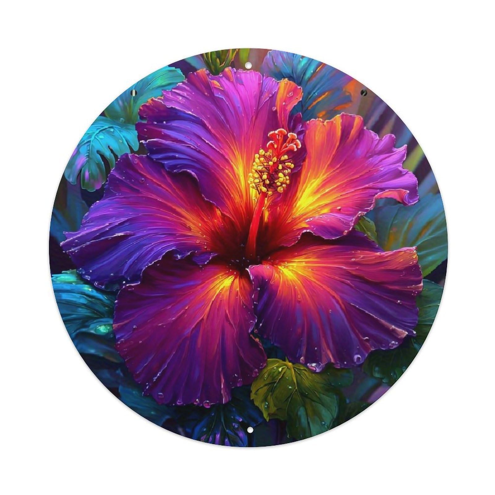 Vibrant Purple Hibiscus Flower Print Retro Metal Tin Sign, Vintage Metal Poster for home, Gaming Room, Studio Workshop,Bar,Garage Wall Art Decor 8x8 inch