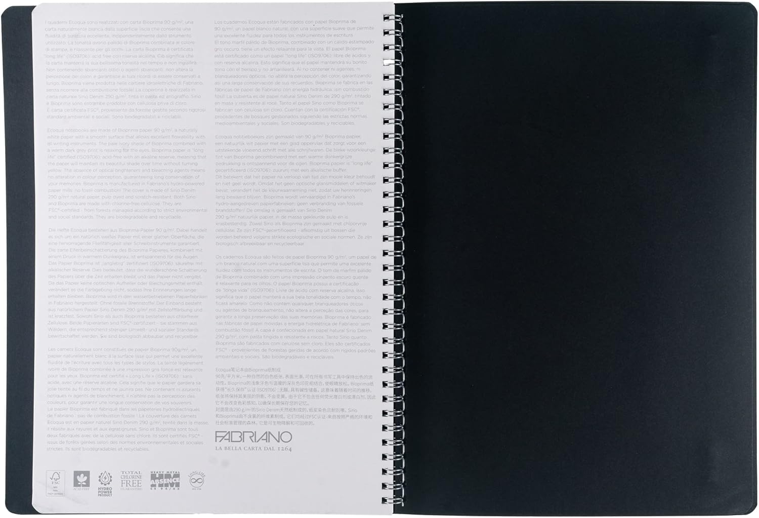 Fabriano Ecoqua Plus Hidden Spiral-Bound Notebook, 8.3" x 11.7", A4, Dotted, Black